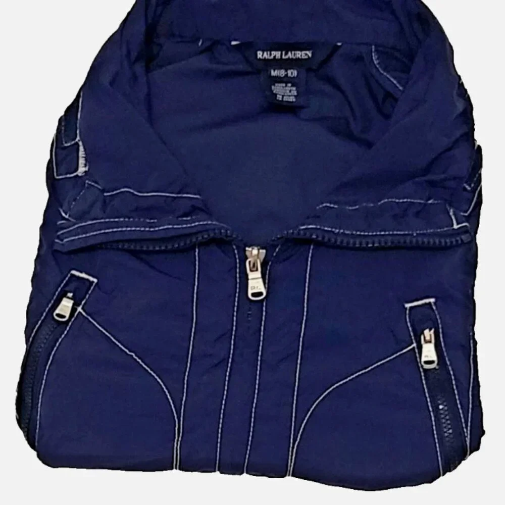 Ralph Lauren Girls Navy Packable Raincoat M 10/12 Water Repellent Zip Jacket